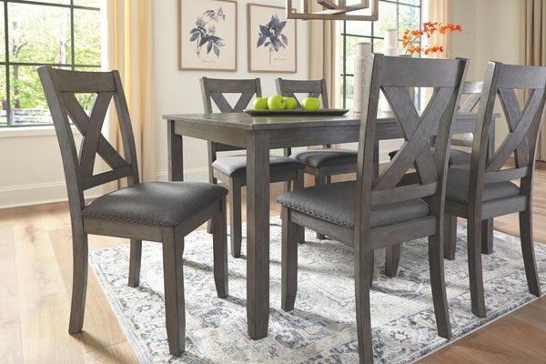 Caitbrook Rectangle Dining Table & 6 Chairs Gray