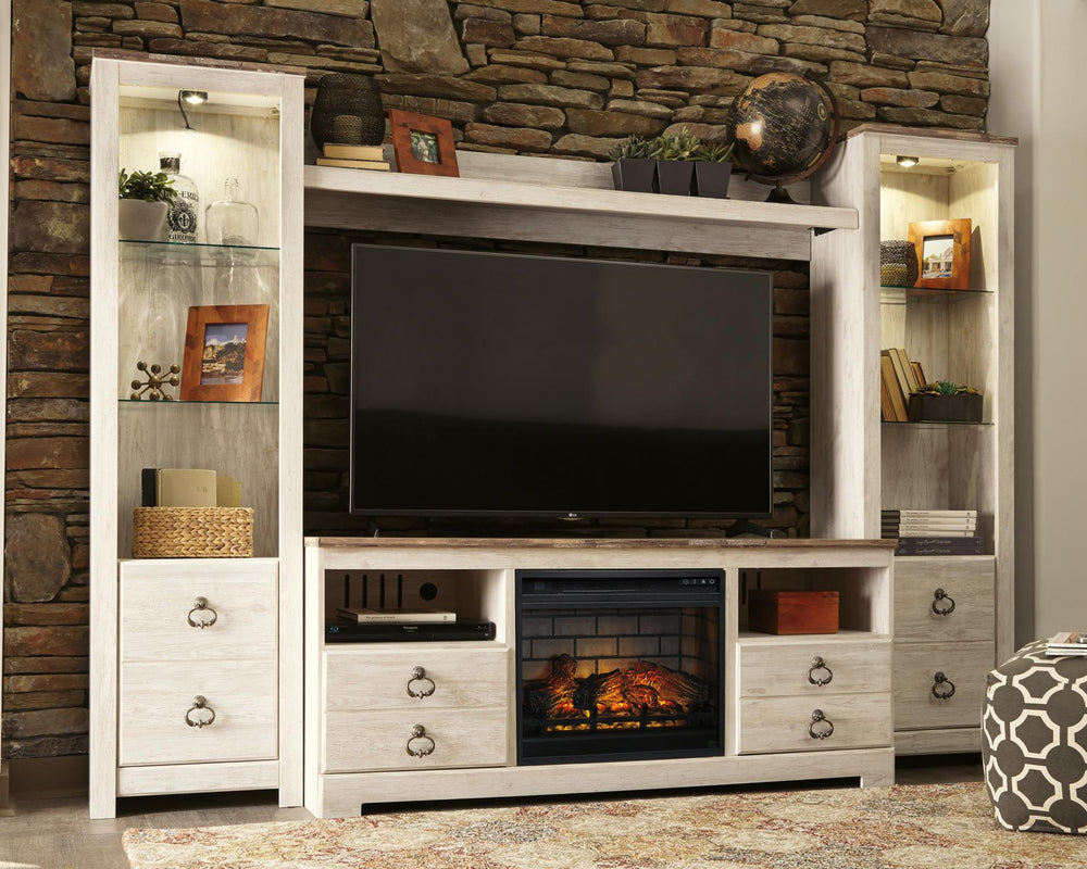 Willowton 4-Piece Entertainment Center with Electric Fireplace Whitewash