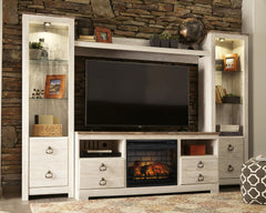 Willowton 4-Piece Entertainment Center with Electric Fireplace Whitewash