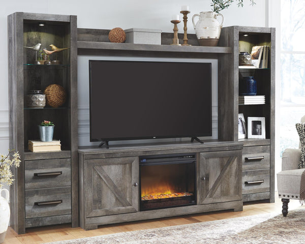 Wynnlow Urban Foundry 4-Piece Entertainment Center with Electric Fireplace Gray