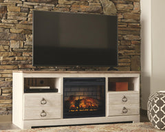 Willowton 64-Inch TV Stand with Electric Fireplace Whitewash