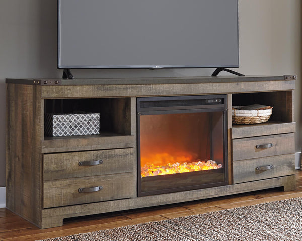 Trinell Urban Foundry 63-Inch TV Stand with Electric Fireplace Brown