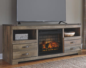 Trinell Urban Foundry 63-Inch TV Stand with Electric Fireplace Brown