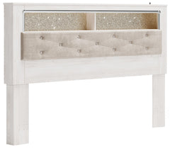 Altyra King Upholstered Panel Bookcase Button Tufted Headboard White