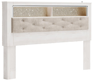 Altyra King Upholstered Panel Bookcase Button Tufted Headboard White