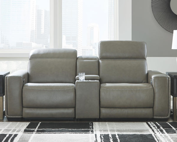 Correze 3-Piece Power Reclining Leather Sectional Loveseat with USB Gray