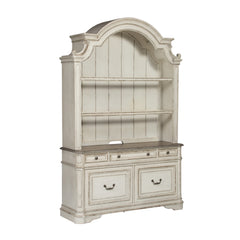 Liberty Furniture Magnolia Manor 3-Piece Antique White/Weathered Bark Desk & Hutch Set