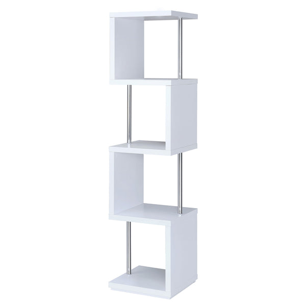 Coaster Baxter 67 Inch 4-Shelf Bookshelf White & Chrome