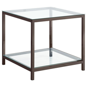 Coaster Trini 1-Shelf Glass Top Side End Table Black Nickel