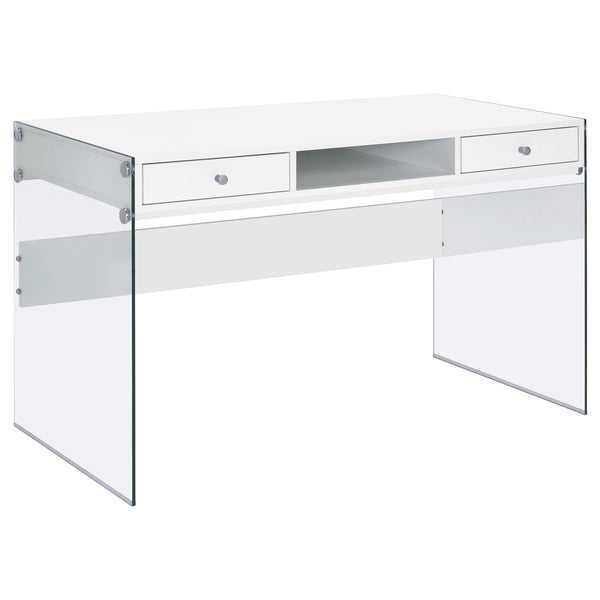 Coaster Dobrev 48 Inch 2-Drawer Writing Desk White High Gloss