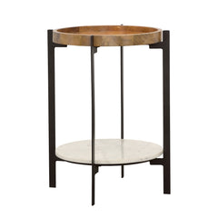 Coaster Adhvik Round Side Table with Marble Shelf Natural & Black