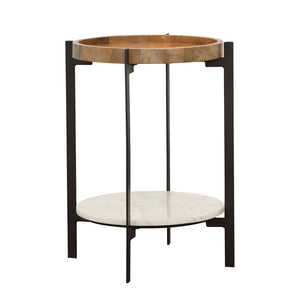 Coaster Adhvik Round Side Table with Marble Shelf Natural & Black