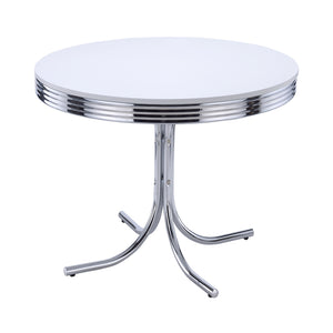 Coaster Retro Round 42 Inch Wood Top Dining Table White & Chrome