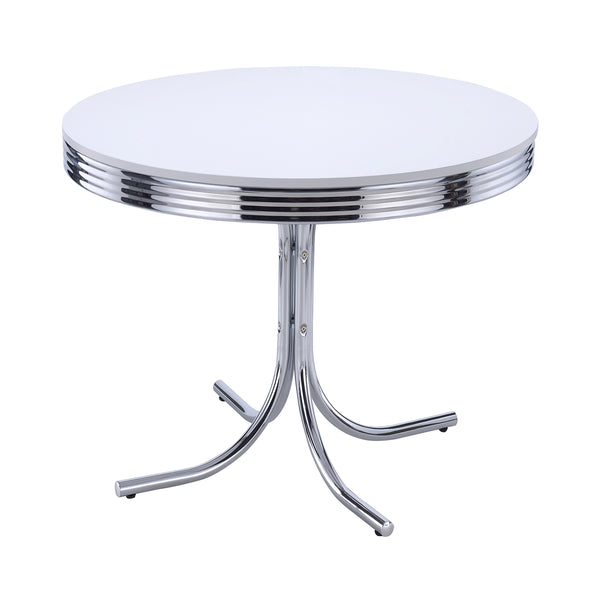 Coaster Retro Round 42 Inch Wood Top Dining Table White & Chrome
