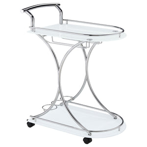 Coaster Elfman 2-Tier Glass Shelf Metal Bar Cart White & Chrome