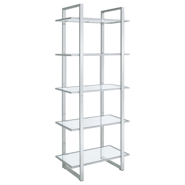 Coaster Hartford 79 Inch 5-Shelf Glass Bookshelf Chrome