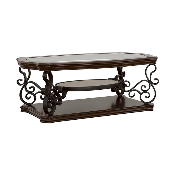 Coaster Laney 1-Shelf Glass Top Rectangular Coffee Table Deep Merlot
