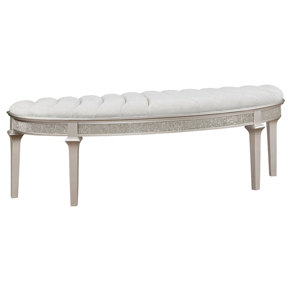 Coaster Evangeline Curved Fabric Upholstered Bench Silver Oak