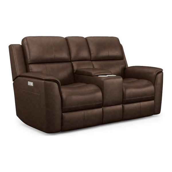 Flexsteel Henry Burnt Umber Leather Triple Power Reclining Console Loveseat