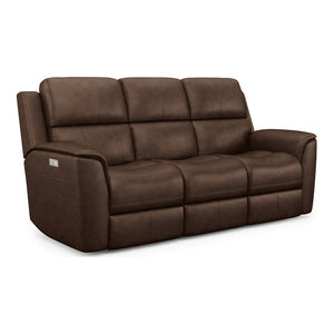 Flexsteel Henry Burnt Umber Zero Gravity Leather Triple Power Reclining Sofa
