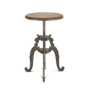 Home Trends Design French Vintage Brown Reclaimed Teak & Cast Iron Adjusting Stool