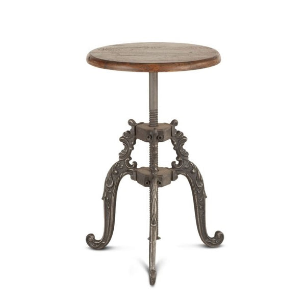 Home Trends Design French Vintage Brown Reclaimed Teak & Cast Iron Adjusting Stool