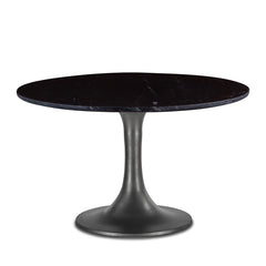 Home Trends Design Palm Springs Natural Black Marble Dining Table with Brushed Steel Tulip Base
