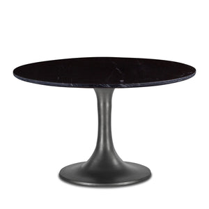 Home Trends Design Palm Springs Natural Black Marble Dining Table with Brushed Steel Tulip Base