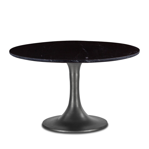 Home Trends Design Palm Springs Natural Black Marble Dining Table with Brushed Steel Tulip Base