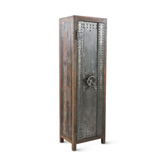 Home Trends Design Steampunk Vault Style Industrial Teak Wood Tall Cabinet