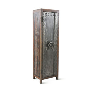 Home Trends Design Steampunk Vault Style Industrial Teak Wood Tall Cabinet