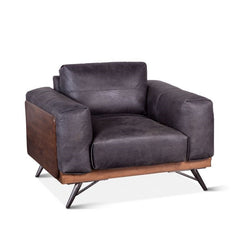 Home Trends Design Portofino Mid Century Antique Ebony Leather Armchair