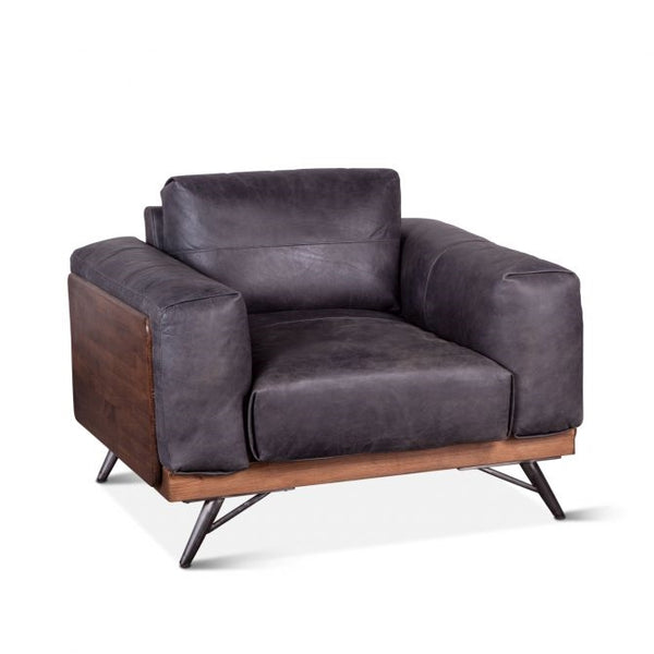 Home Trends Design Portofino Mid Century Antique Ebony Leather Armchair