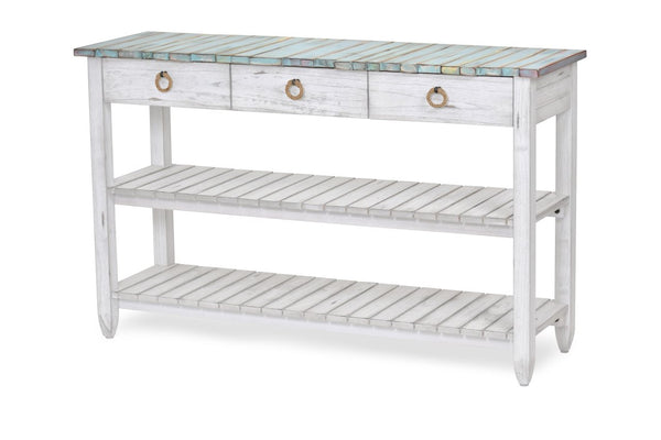 Seawinds Picket Fence Entertainment Center Distressed Bleu/White Finish
