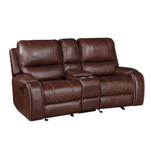 Steve Silver Keily Manual Glider Reclining Loveseat In Brown With Antiqued Brass Nailhead Trim