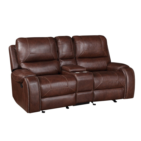Steve Silver Keily Manual Glider Reclining Loveseat In Brown With Antiqued Brass Nailhead Trim