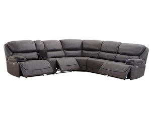 Steve Silver Plaza 6-Piece Power Leather Sectional In Smoked Gray