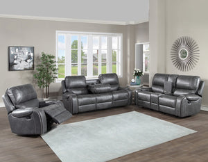 Steve Silver Keily Reclining Sofa Loveseat & Chair Set In Grey With Pewter Nailhead Trim