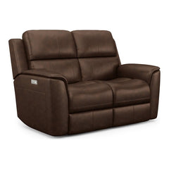 Flexsteel Henry Burnt Umber Leather Triple Power Reclining Loveseat