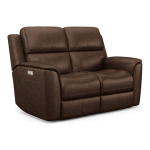 Flexsteel Henry Burnt Umber Leather Triple Power Reclining Loveseat