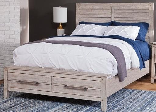 American Woodcrafters Aurora Queen Panel Bed with Storage Footboard in Whitewash