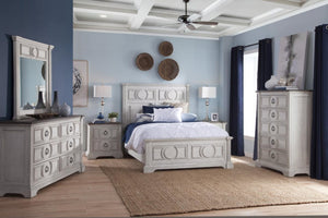 American Woodcrafters Brighten Queen Panel Bed Antique White/Charcoal Brown