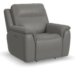 Flexsteel Sawyer Grey Power Leather Reclinerwith Power Headrest & Lumbar