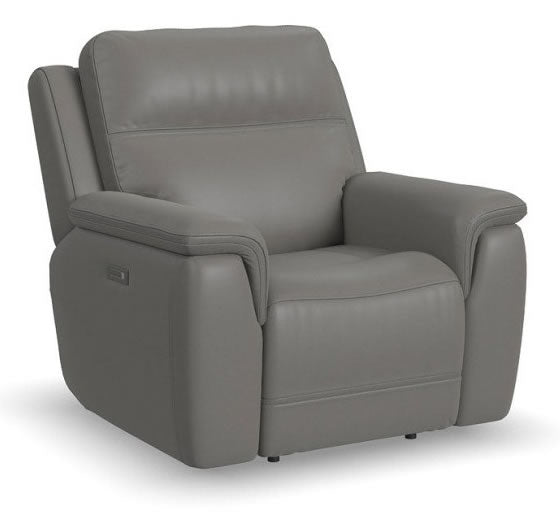 Flexsteel Sawyer Grey Power Leather Reclinerwith Power Headrest & Lumbar