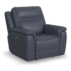 Flexsteel Sawyer Dark Blue Power Leather Recliner with Power Headrest & Lumbar