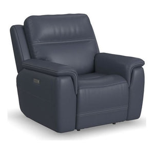 Flexsteel Sawyer Dark Blue Power Leather Recliner with Power Headrest & Lumbar