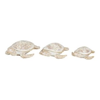 UMA Home Decor Beige Polystone Turtle Sculpture Set of 3 9"&8"&7"