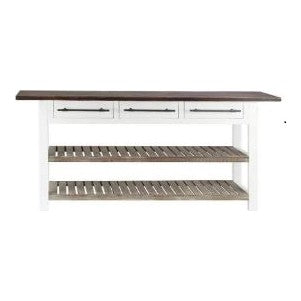 UMA Home Decor White Wood Kitchen Island Style 3-Drawer & 2 Shelves Console Table 71"X16"X32"