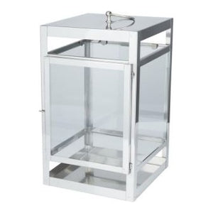 UMA Home Decor Silver Stainless Steel Pillar Candle Lantern 10"X10"X21"