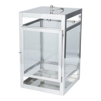 UMA Home Decor Silver Stainless Steel Pillar Candle Lantern 10"X10"X21"